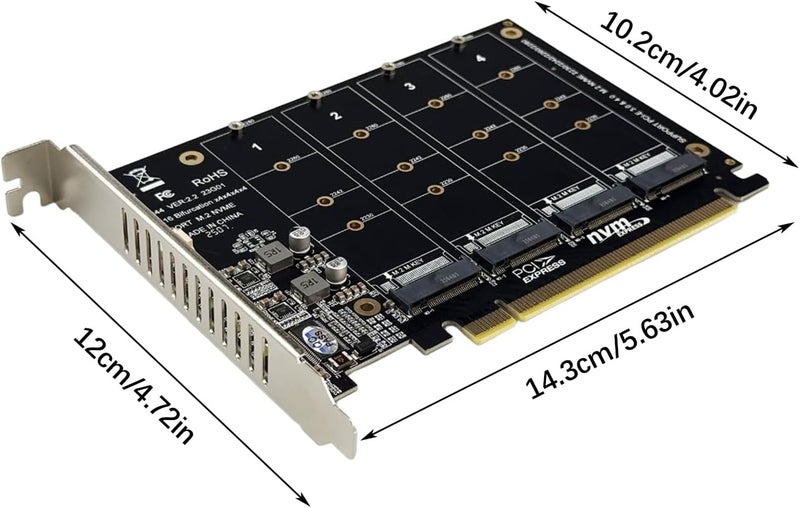 Flylin M.2 NVMe SSD to PCI-E x16 Host Controller Expansion Card, 4 x 64Gbps, 4 Port M Key Hard Drive Converter Reader Expansion Card, with LED Indicator, PCIE NVME Adapter (ph44) - Image 4